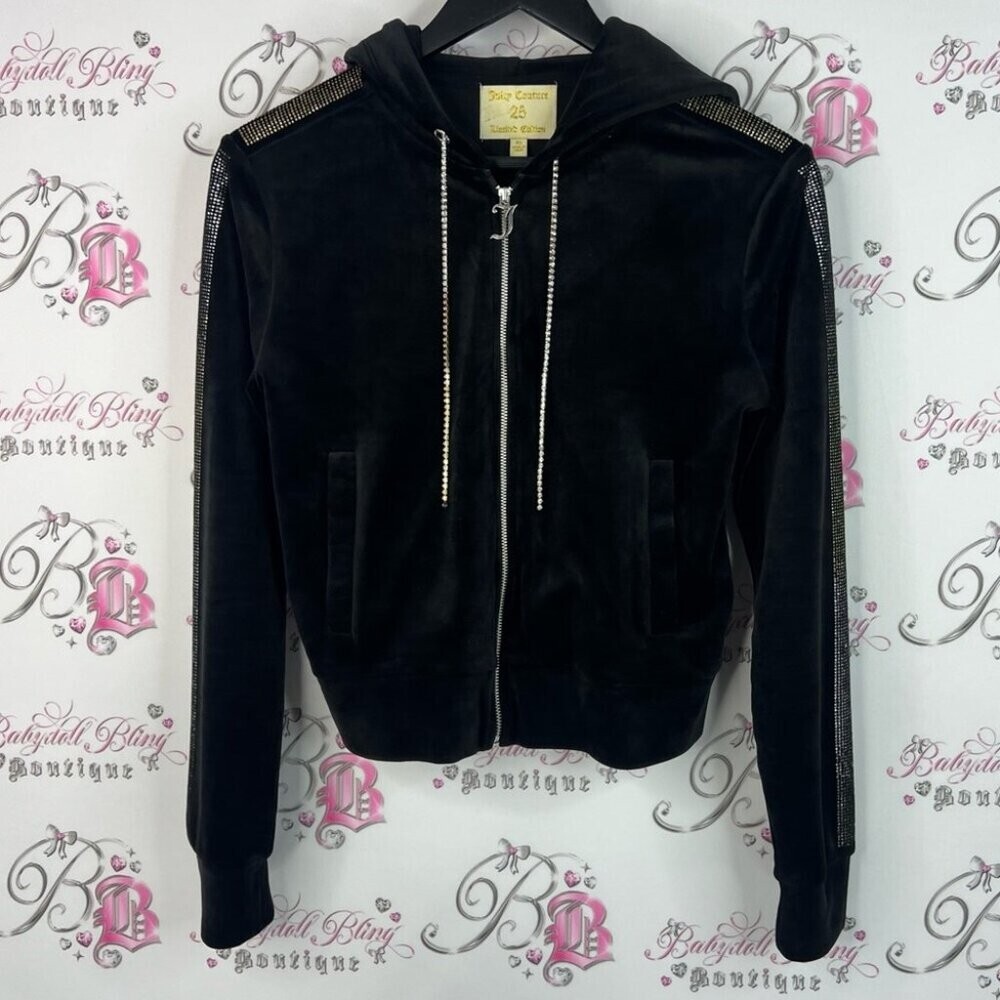 Juicy Couture sweater 25th limited edition Black bling rhinestone tie pulls